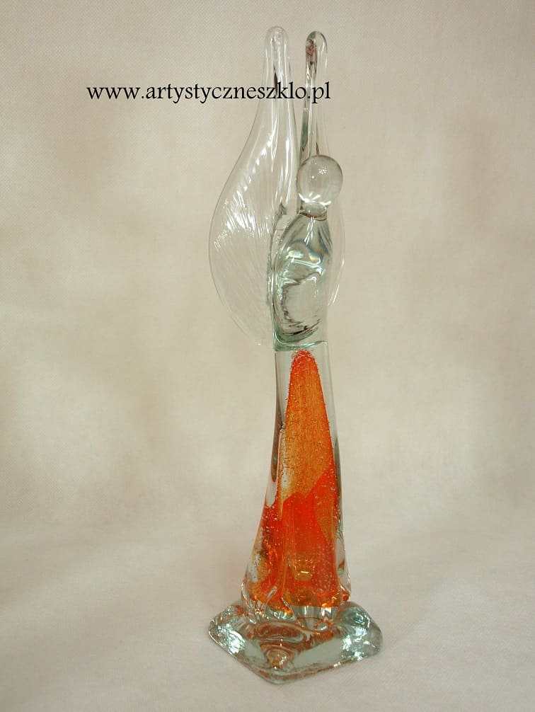szklany anioł figurka duża xl pomarańczowa