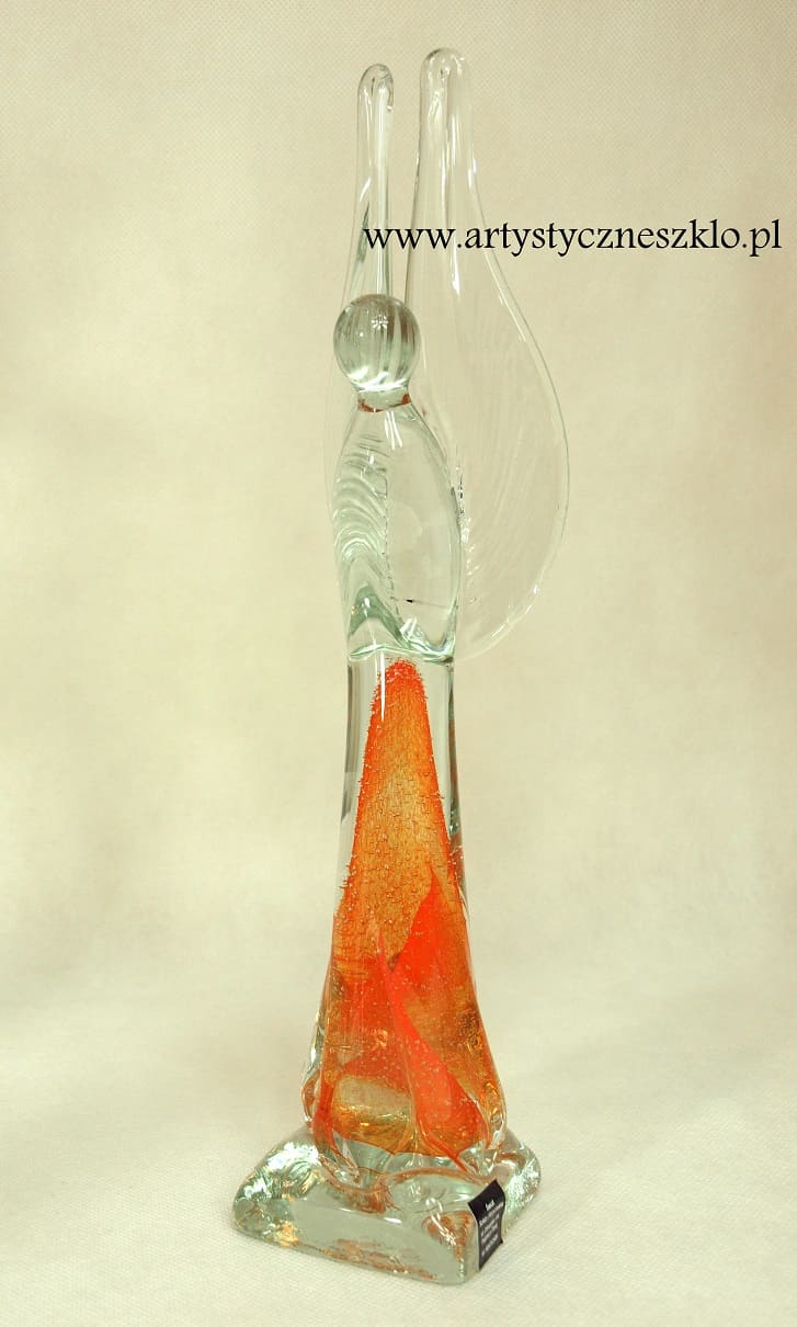 szklany anioł figurka duża xl pomarańczowa